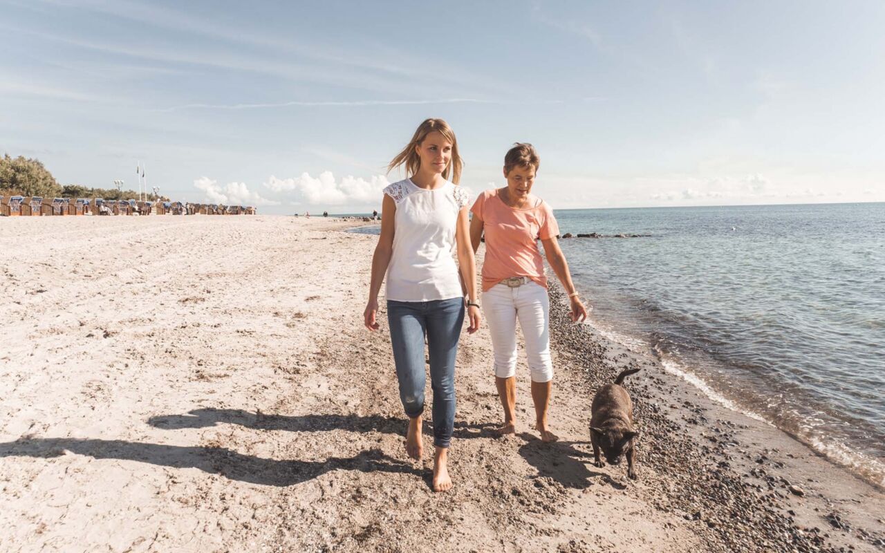 Spaziergang mit Hund am Strand von Grömitz